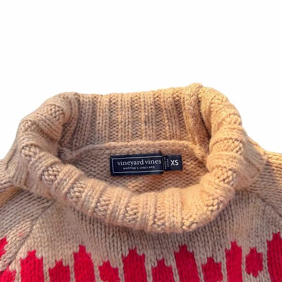 Vineyard Vines Marino Wool Blend Mock Neck Sweater | NWOT | Beige/Red | XS - Picture 4 of 6